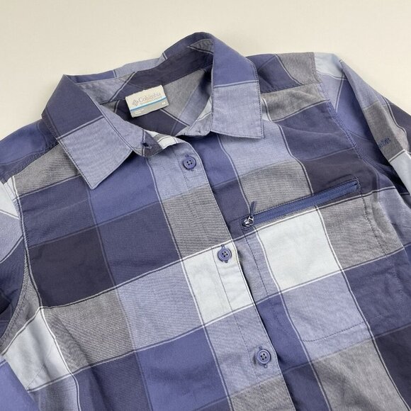 Columbia Button Up Hiking Shirt Women’s M Check Long Sleeve Cotton Stretch Light - Picture 1 of 10